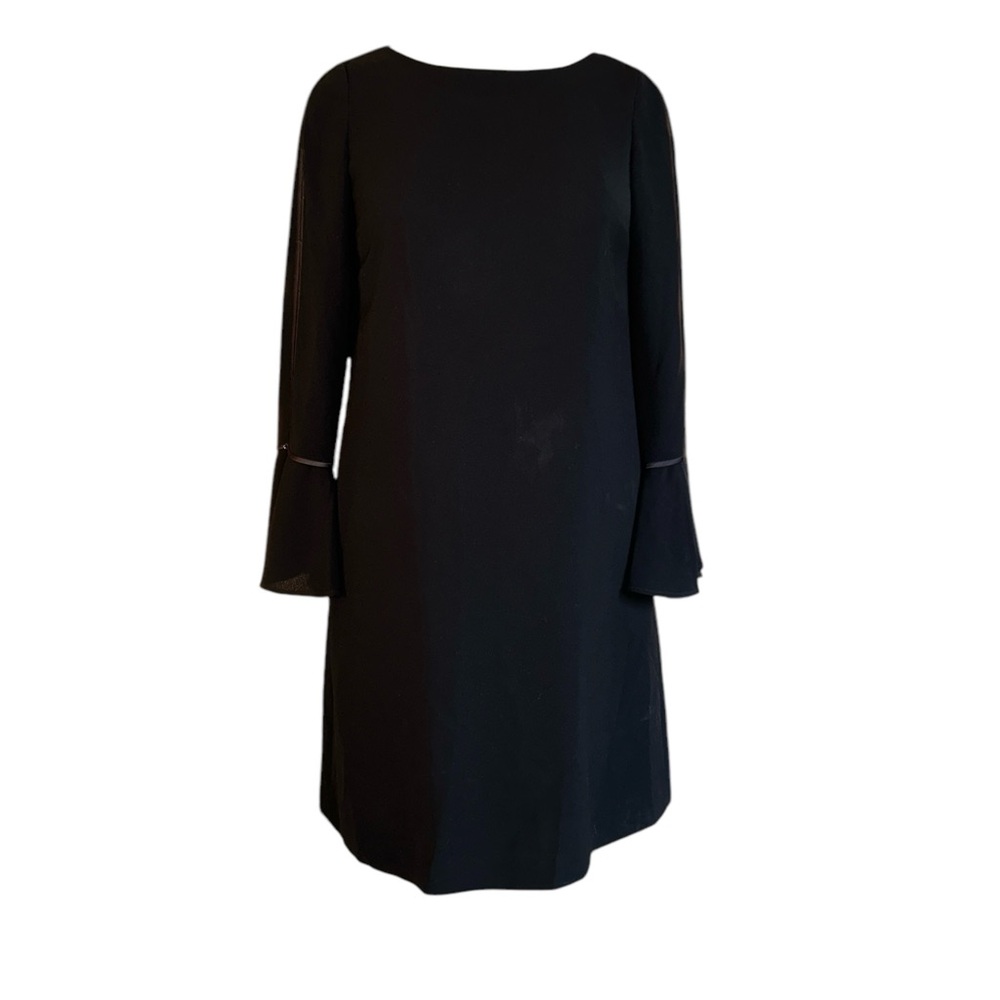Lafayette 148 Black Crepe Bell Sleeve Lined Shift Dress Minimalistic Small